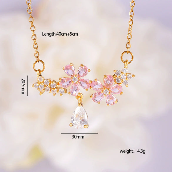 Women's Light Luxury Style Heart Shape Copper Necklace With Mixed Gemstone Setting And Electroplating O Chain