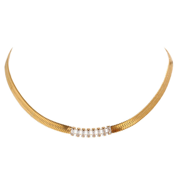 Women's Light Luxury Style Titanium Steel Geometric Blade Chain Necklace With Mixed Gemstone Setting