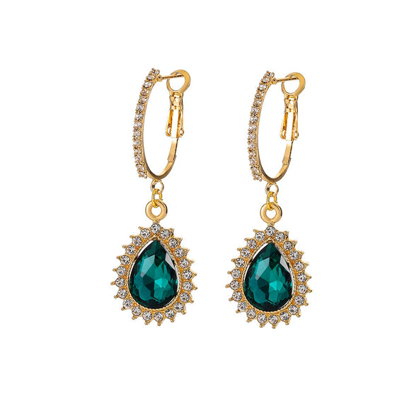 Women's Light Luxury Style Zinc Alloy Dropshaped Electroplated Emerald Diamond Earrings