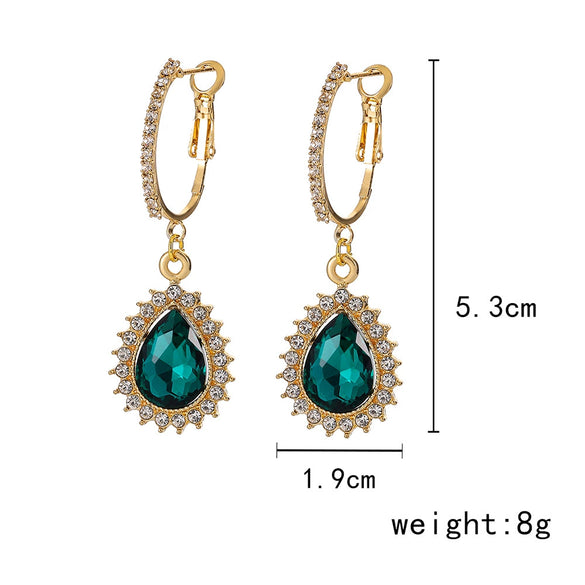 Women's Light Luxury Style Zinc Alloy Dropshaped Electroplated Emerald Diamond Earrings