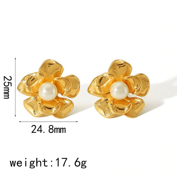 Women's Light Luxury Titanium Steel Flower Pearl Earrings