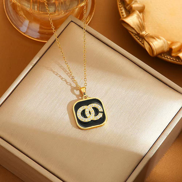 Women's Light Luxury Titanium Steel Jewelry Necklace With Gemstone Pendant And Electroplated Letters Numbers Text Design