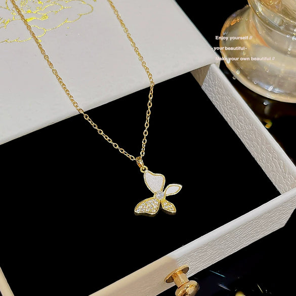 Women's Light Luxury Titanium Steel Necklace With Geometric Pattern And Inlaid Zircon Pendant On Cross Chain