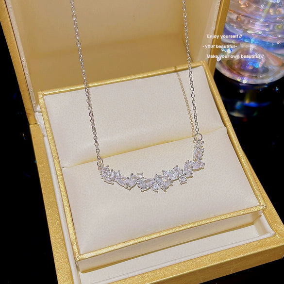 Women's Light Luxury Titanium Steel Necklace With Geometric Pattern And Inlaid Zircon Pendant On Cross Chain