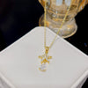 Women's Light Luxury Titanium Steel Necklace With Geometric Pattern And Inlaid Zircon Pendant On Cross Chain