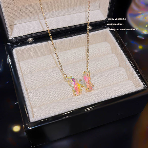 Women's Light Luxury Titanium Steel Necklace With Geometric Pattern And Inlaid Zircon Pendant On Cross Chain