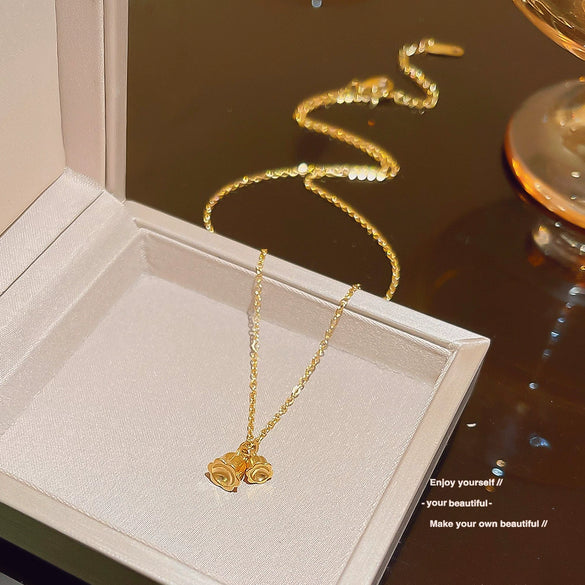Women's Light Luxury Titanium Steel Necklace With Geometric Pattern And Inlaid Zircon Pendant On Cross Chain