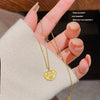 Women's Light Luxury Titanium Steel Necklace With Geometric Pattern And Inlaid Zircon Pendant On Cross Chain