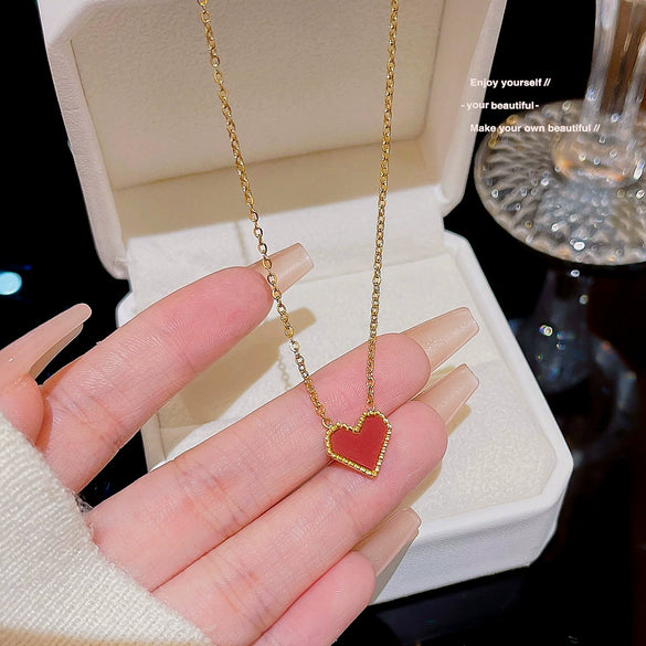 Women's Light Luxury Titanium Steel Necklace With Geometric Pattern And Inlaid Zircon Pendant On Cross Chain
