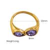 Women's Light Luxury Titanium Steel Open Dropshaped Ring With Inlaid Zircon And Geometric Pattern Vacuum Furnace Electroplated