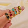 Women's Light Luxury Titanium Steel Open Dropshaped Ring With Inlaid Zircon And Geometric Pattern Vacuum Furnace Electroplated