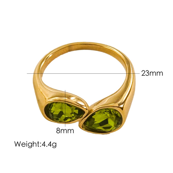 Women's Light Luxury Titanium Steel Open Dropshaped Ring With Inlaid Zircon And Geometric Pattern Vacuum Furnace Electroplated