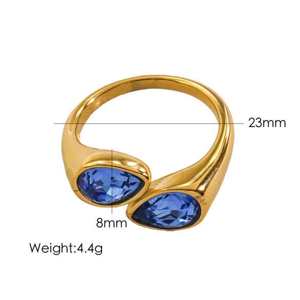 Women's Light Luxury Titanium Steel Open Dropshaped Ring With Inlaid Zircon And Geometric Pattern Vacuum Furnace Electroplated