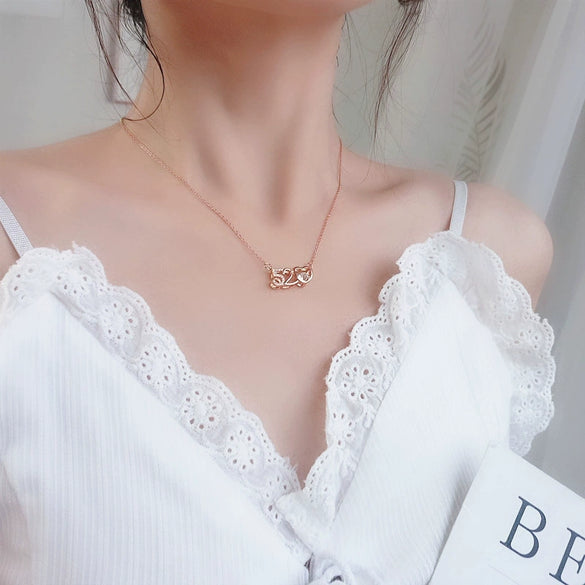 Women's Light Luxury Titanium Steel Pendant Necklace Set With Diamonds And Featuring Letters Numbers Text