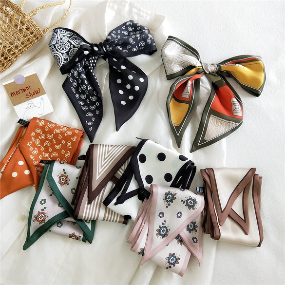Women's Lightweight Polyester Long Ribbon Scarf Decorative Bag Scarf For Spring And Autumn