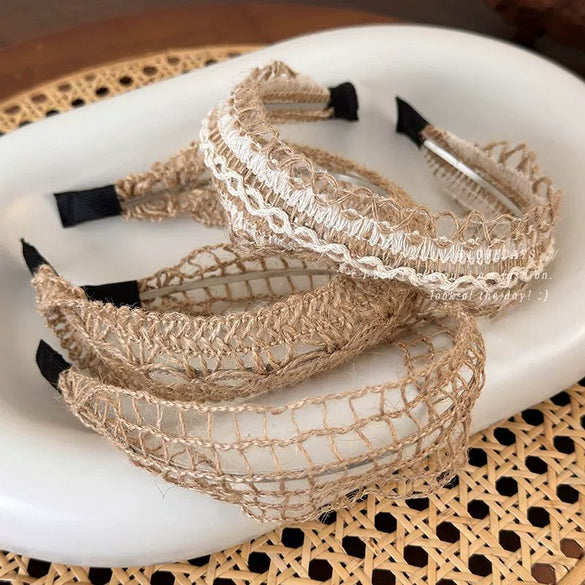 Women's Linen And Straw Weaving Geometric Hair Hoop Headband Hair Accessories