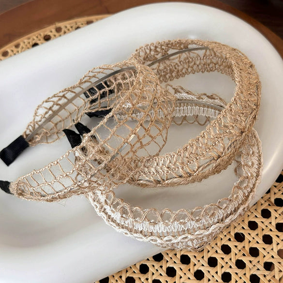 Women's Linen And Straw Weaving Geometric Hair Hoop Headband Hair Accessories