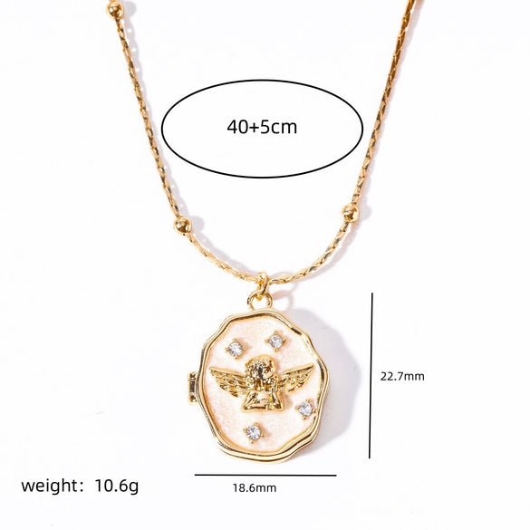 Women's Literary Retro Light Luxury Geometric Stainless Steel And Titanium Steel Photo Album Box Pendant O Chain Necklace
