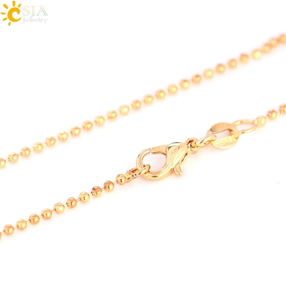 Women's Lobster Clasp Round Bead Chain Necklace With Gold Tone Electroplated Copper Chain And Pu Leather Wax Rope In New Chinese Style