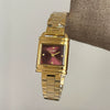 Women's Lockshaped Vintage Retro Creative Gold Quartz Watch With Square Dial Metal Case Stainless Steel Strap And Buckle