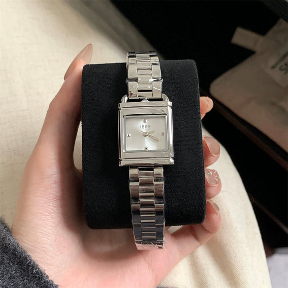 Women's Lockshaped Vintage Retro Creative Gold Quartz Watch With Square Dial Metal Case Stainless Steel Strap And Buckle