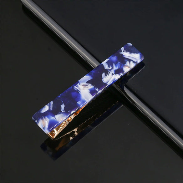 Women's Long Acetate Hair Clip Retro Sculpted Side Barrette With Leopard And Marble Pattern