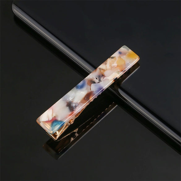 Women's Long Acetate Hair Clip Retro Sculpted Side Barrette With Leopard And Marble Pattern