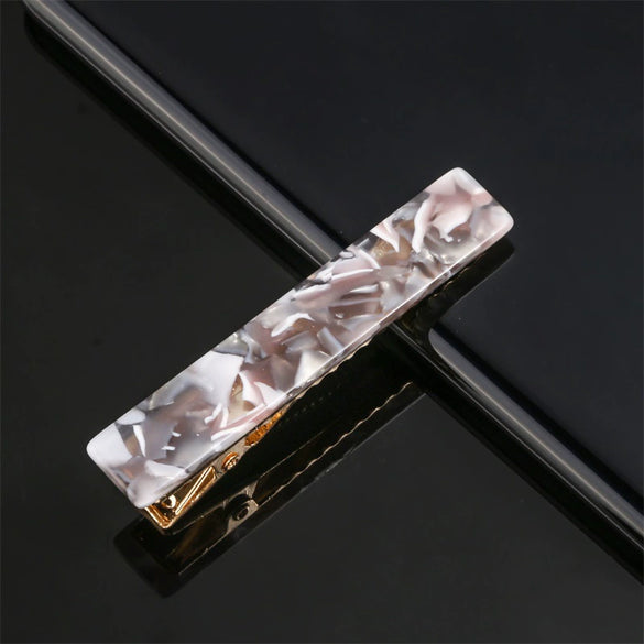 Women's Long Acetate Hair Clip Retro Sculpted Side Barrette With Leopard And Marble Pattern