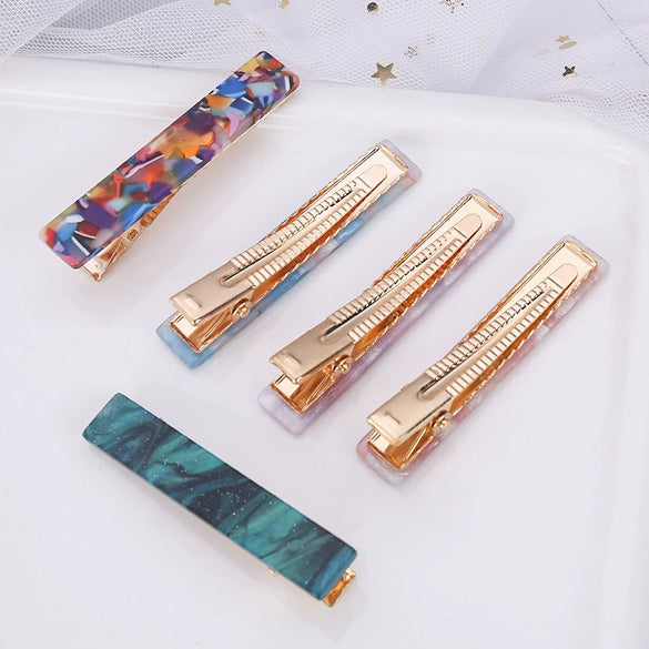 Women's Long Acetate Hair Clip Retro Sculpted Side Barrette With Leopard And Marble Pattern