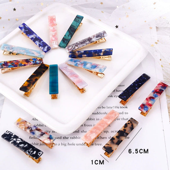 Women's Long Acetate Hair Clip Retro Sculpted Side Barrette With Leopard And Marble Pattern