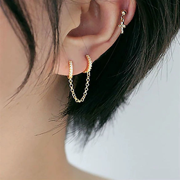 Women's Long Chain Earrings Copper Inlaid Zircon Geometric Electroplated
