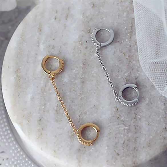 Women's Long Chain Earrings Copper Inlaid Zircon Geometric Electroplated
