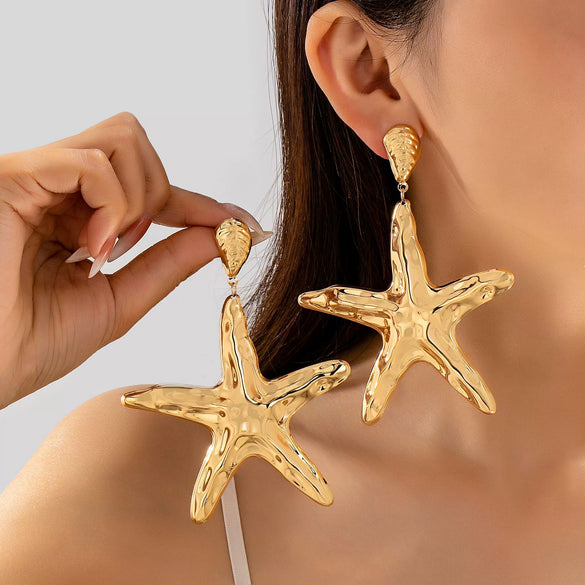 Women's Long Floral Drop Earrings In Goldtone Hammered Iron Alloy With Plated Finish And Stainless Steel Posts Bold Natureinspired Statement Jewelry
