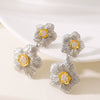 Women's Long Flower Drop Earrings Simple Metal Design With Real Gold Plated Copper Finish