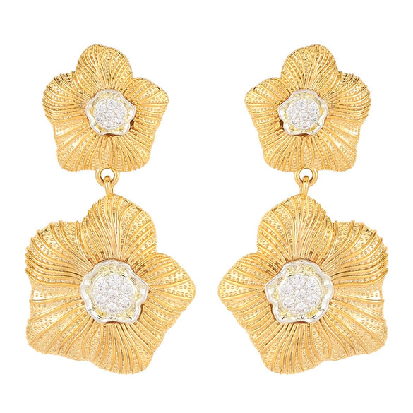 Women's Long Flower Drop Earrings Simple Metal Design With Real Gold Plated Copper Finish