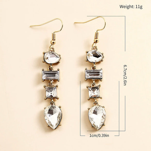Women's Long Geometric Alloy Diamond Detail Earrings Simple Modern Elegant Fashion Jewelry
