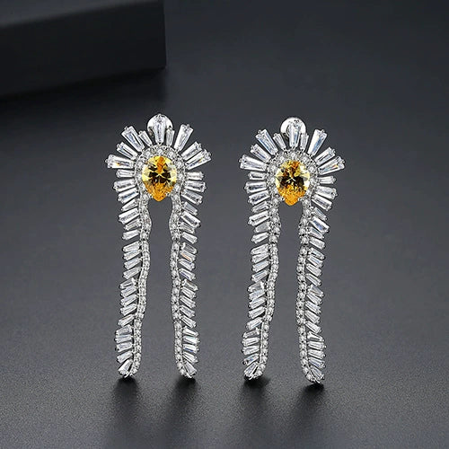 Women's Long Geometric Statement Earrings In Electroplated Copper With Zircon Inlay Fashion Jewelry Wholesale