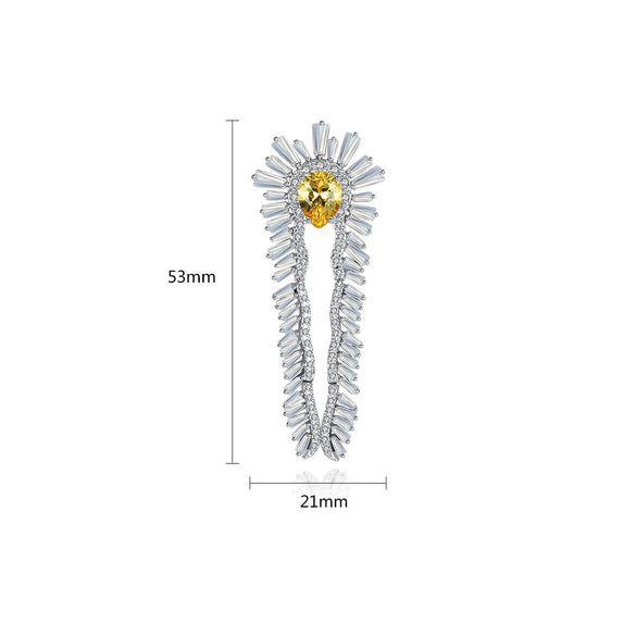 Women's Long Geometric Statement Earrings In Electroplated Copper With Zircon Inlay Fashion Jewelry Wholesale