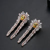 Women's Long Geometric Statement Earrings In Electroplated Copper With Zircon Inlay Fashion Jewelry Wholesale