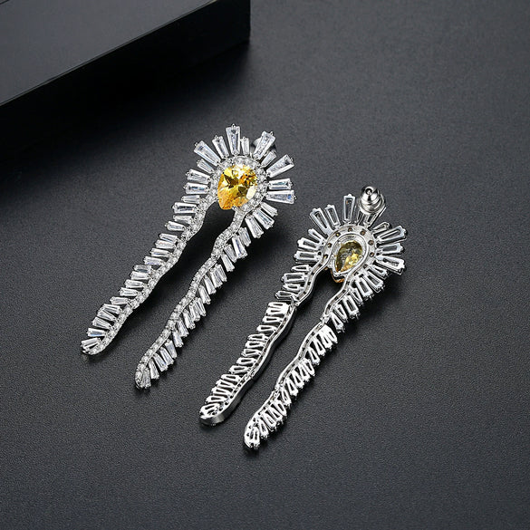 Women's Long Geometric Statement Earrings In Electroplated Copper With Zircon Inlay Fashion Jewelry Wholesale