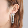 Women's Long Geometric Statement Earrings In Electroplated Copper With Zircon Inlay Fashion Jewelry Wholesale