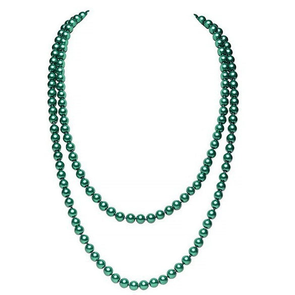 Women's Long Pearl Necklace With Geometric Design Polished Finish And Ball Chain Fashion Jewelry