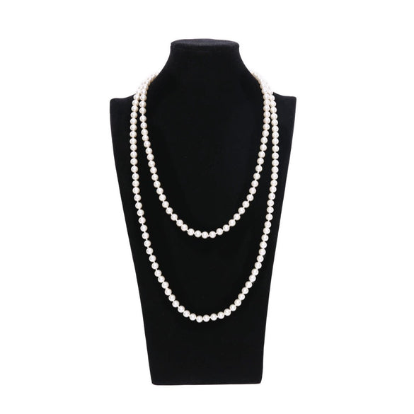 Women's Long Pearl Necklace With Geometric Design Polished Finish And Ball Chain Fashion Jewelry
