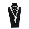 Women's Long Pearl Necklace With Geometric Design Polished Finish And Ball Chain Fashion Jewelry