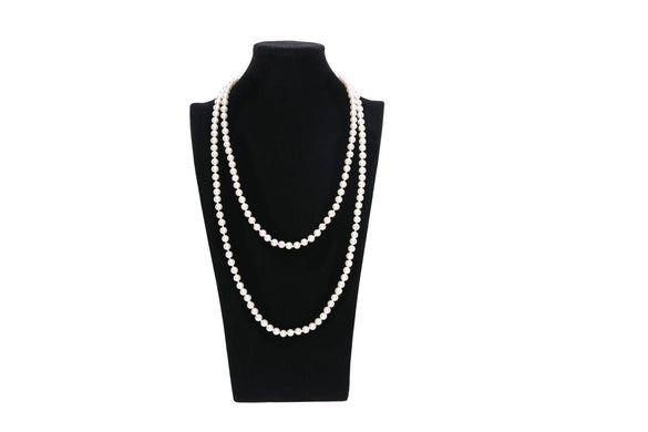 Women's Long Pearl Necklace With Geometric Design Polished Finish And Ball Chain Fashion Jewelry