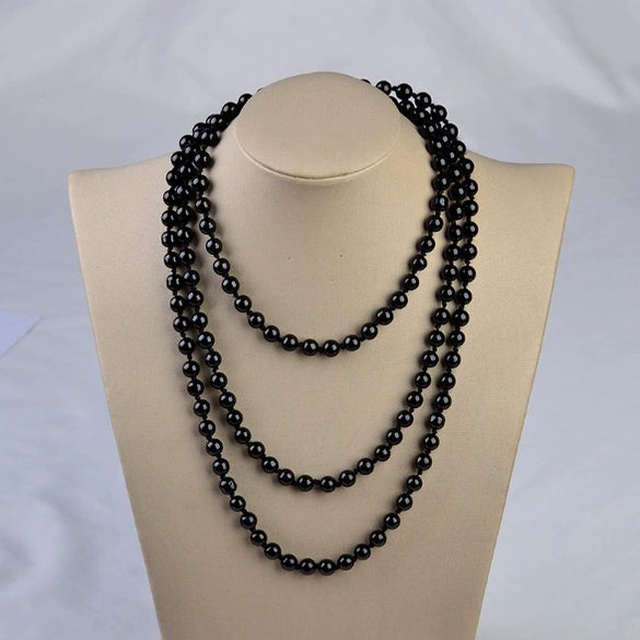 Women's Long Pearl Necklace With Geometric Design Polished Finish And Ball Chain Fashion Jewelry