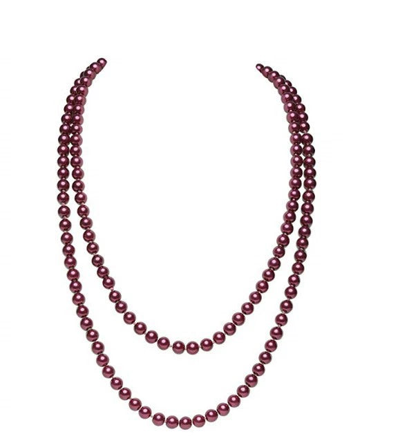 Women's Long Pearl Necklace With Geometric Design Polished Finish And Ball Chain Fashion Jewelry