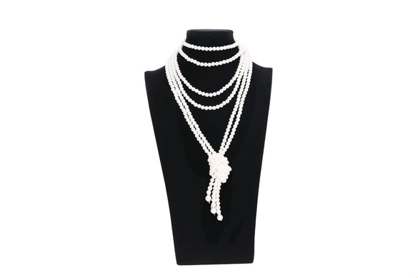 Women's Long Pearl Necklace With Geometric Design Polished Finish And Ball Chain Fashion Jewelry