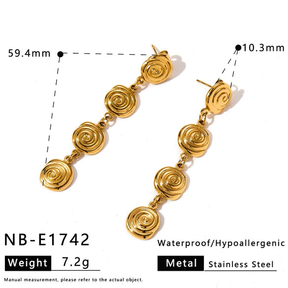 Women's Long Stainless Steel Earrings With Conch Shell Starfish Geometric Design And 18K Gold Vacuum Plated Finish