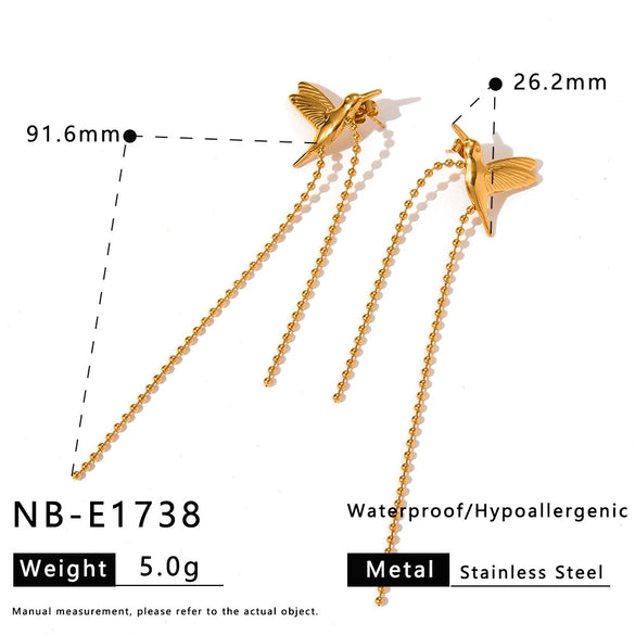 Women's Long Stainless Steel Earrings With Conch Shell Starfish Geometric Design And 18K Gold Vacuum Plated Finish